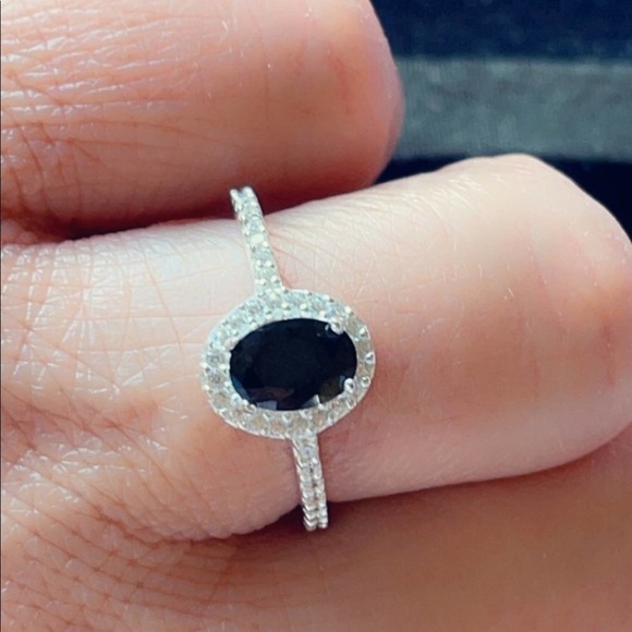 Sterling Silver Diamond Halo Onyx Ring​ - Picture 5 of 17